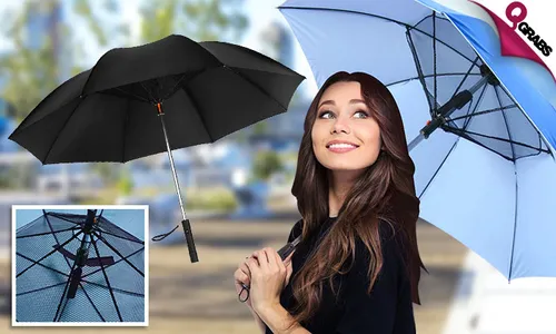 Anti-UV Umbrella with Built-In Rechargeable Fan!